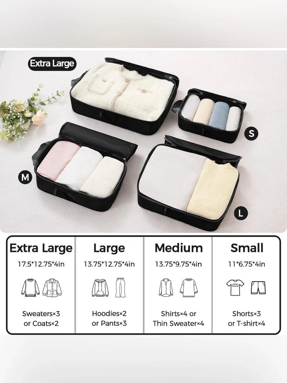 BAGAIL Black Packing Cube Set - 4 Piece